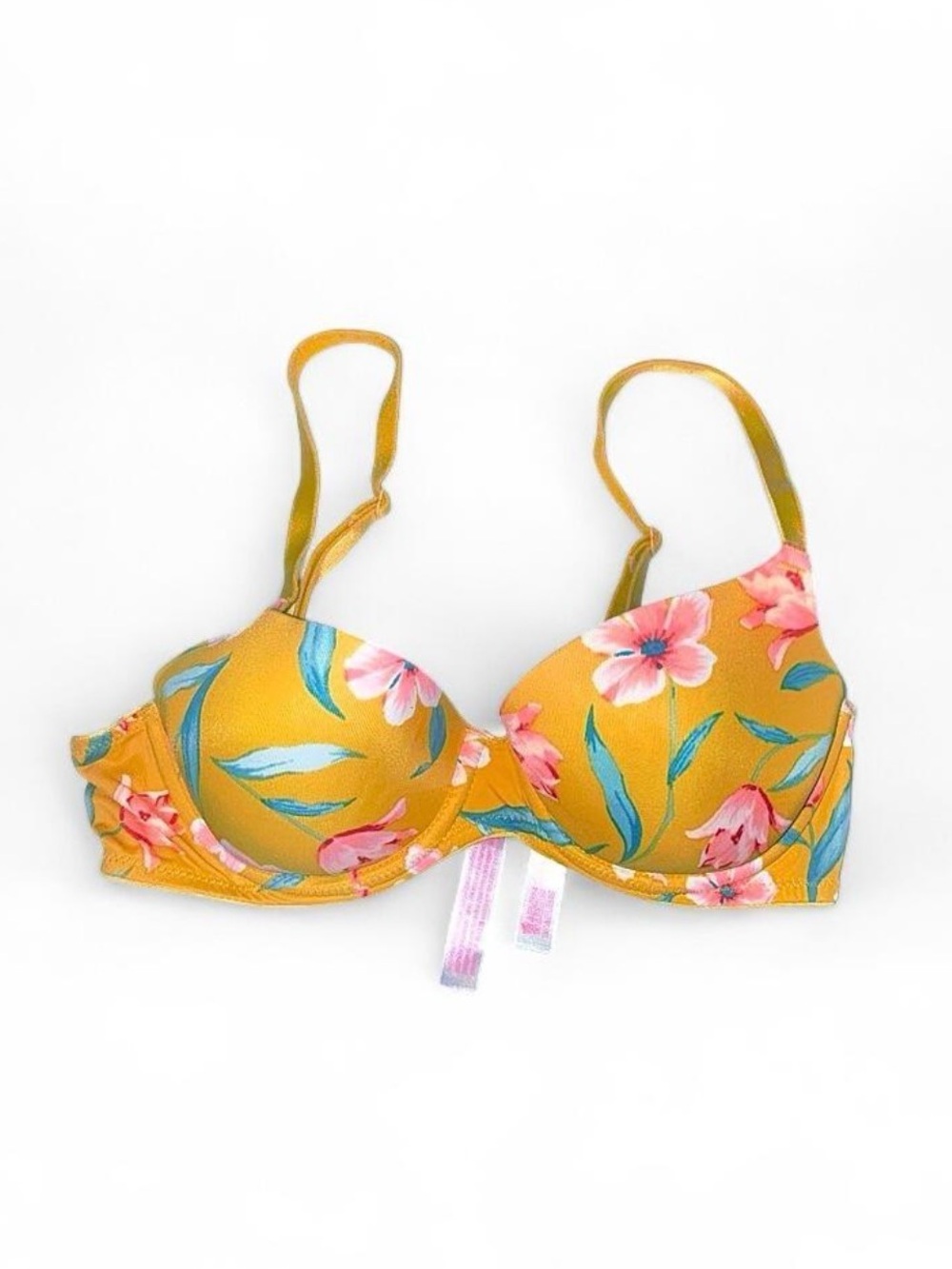 PINK Victoria’s Secret Yellow Floral Wired Lightly Lined push up bra Size 32B